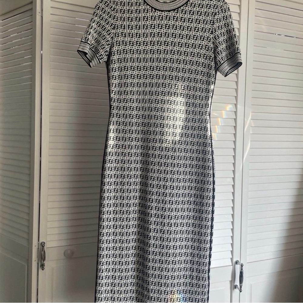 Fendi Monochrome Logo Midi Dress